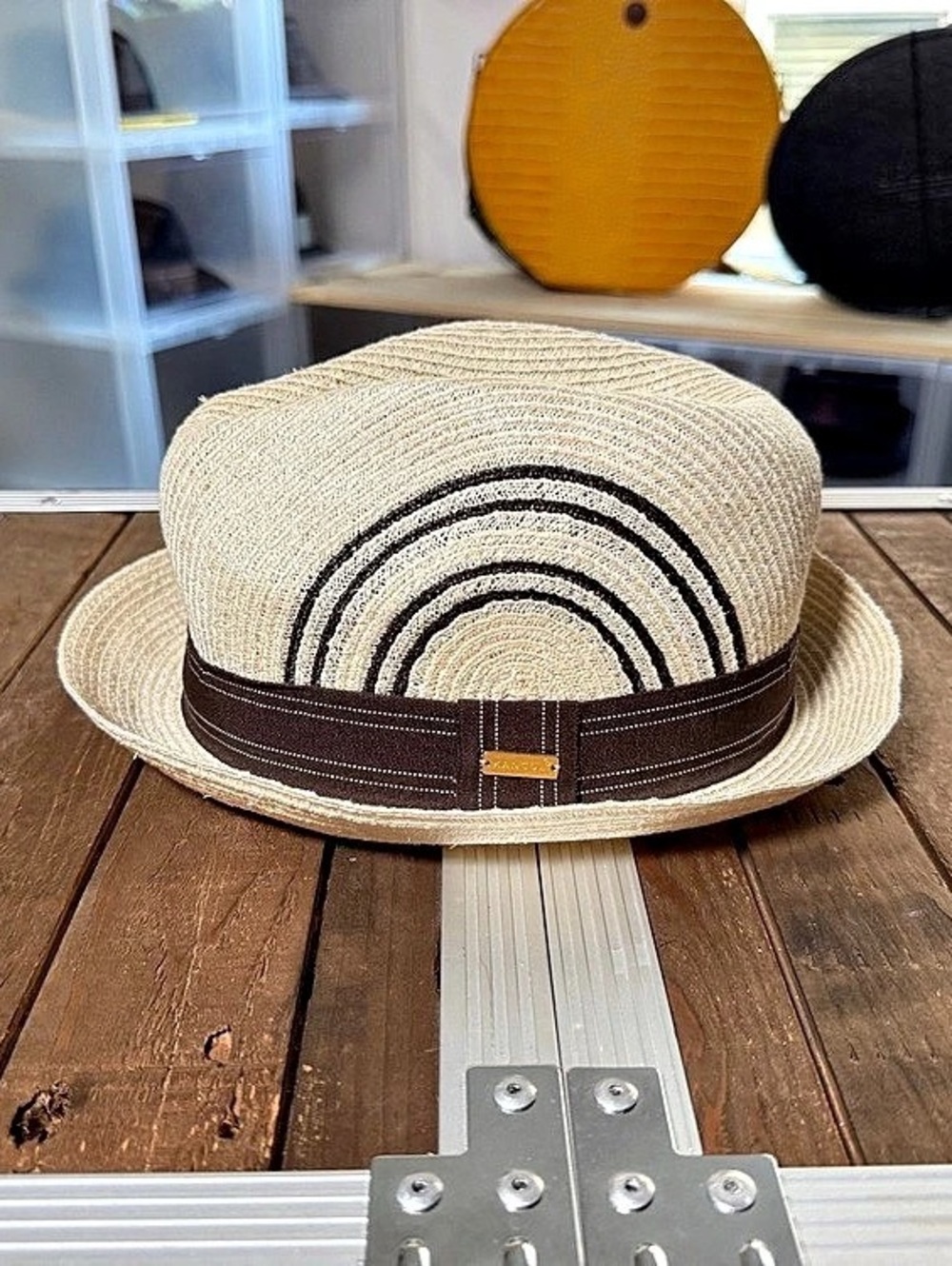 Kangol Ashton Braid Player Fedora Trilby Natural Brown Sisal XL K0571FA